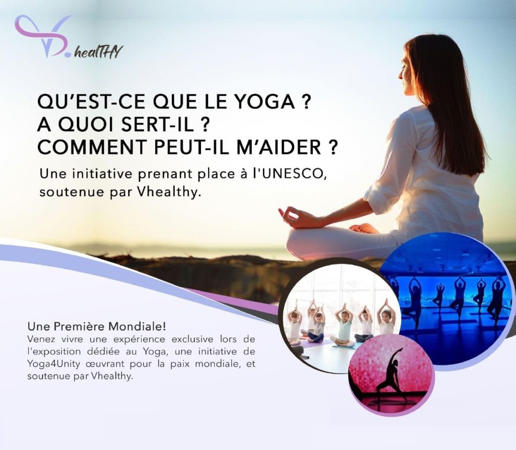 Femme méditant, texte sur le yoga et initiative soutenue par Vhealthy.